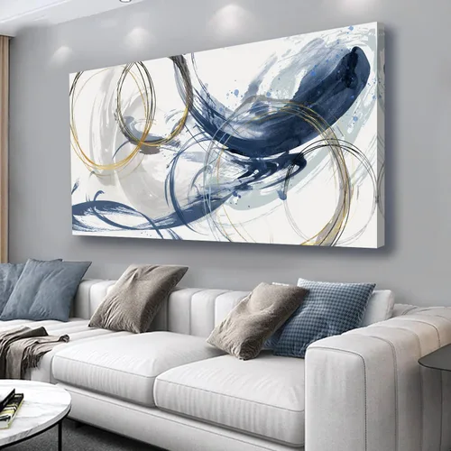 Vista 13 de Sxurmtiie Lienzo decorativo para pared, arte abstracto, fantasía azul, grafiti colorido sobre fondo blanco, 32 x 48 pulgadas, arte moderno