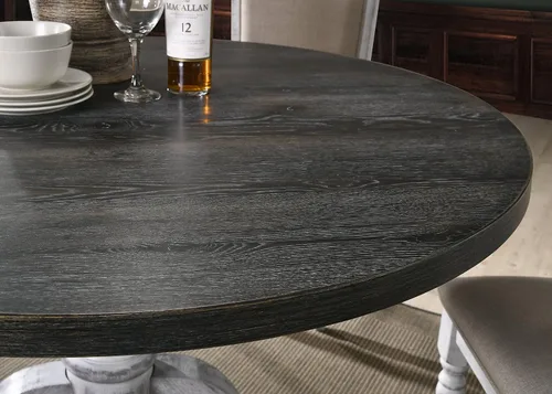 Vista 3 de Roundhill Furniture Iris - Juego de comedor de 5 piezas, color blanco desgastado y gris