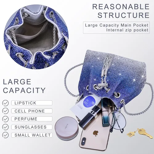 Vista 3 de Bolso de noche con diamantes de imitación para mujer, bolso de mano plateado con diamantes brillantes para mujer, fiesta, club, boda, baile