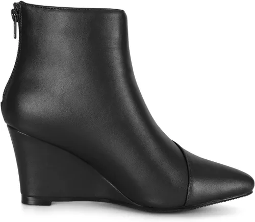 Vista 6 de Allegra K Botines de tacón de cuña con cremallera y punta puntiaguda para mujer