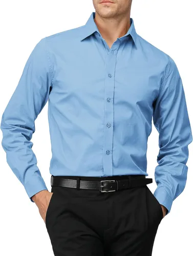 Vista 13 de H2H Camisas de vestir ajustadas para hombre, elásticas, de manga larga, básicas, formales, lisas, informales, para negocios, camisas con botones