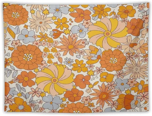 Vista 11 de Houselerax Tapiz floral retro de los años 60 y 70, diseño hippie de primavera Groovy Flower Power Flower Boho para colgar en la pared, arte neutro