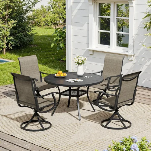 Vista 47 de VICLLAX Muebles pequeños de exterior de 3 piezas, 2 sillas giratorias de patio y mesa redonda pequeña para 2, sillas de carbón oscuro y negro