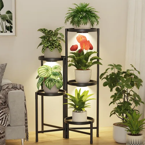 Vista 23 de LASZOLA Soporte plegable para plantas de interior de 7 niveles para múltiples macetas grandes, estante ajustable alto y resistente con bandeja de 10