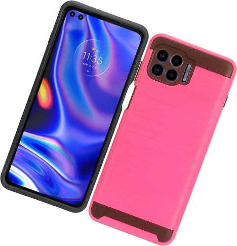 Vista 5 de Para Motorola One 5G, Moto One 5G UW /XT2075 - Funda de teléfono resistente a prueba de golpes de estilo cepillado - CS3 rosa intenso CS3 Negro/Rosa