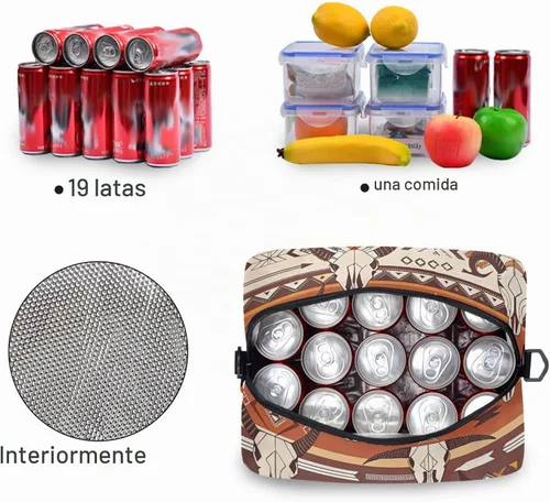 Vista 4 de Bolsa de almuerzo azteca occidental, aislada, impermeable, reutilizable, duradera, portátil, grande, con correa para mujeres y hombres