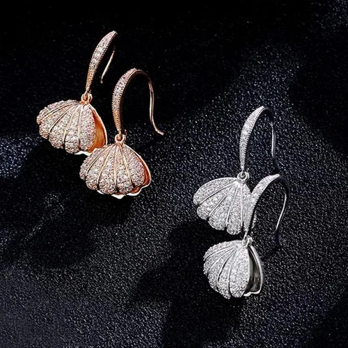 Vista 2 de 2024 New Dazzling Crystal Earrings For Women Rose Gold Silver Color Drop Pearl Wedding Accessories Fashion Jewelry