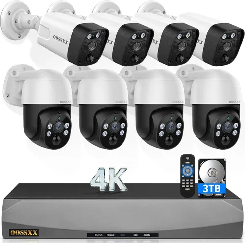Vista 11 de (Actualización 2026) Sistema de cámara de seguridad 4K PoE con detección humana PIR e IA, NVR de 8 canales con disco duro de 4 TB, 4 cámaras, ultra