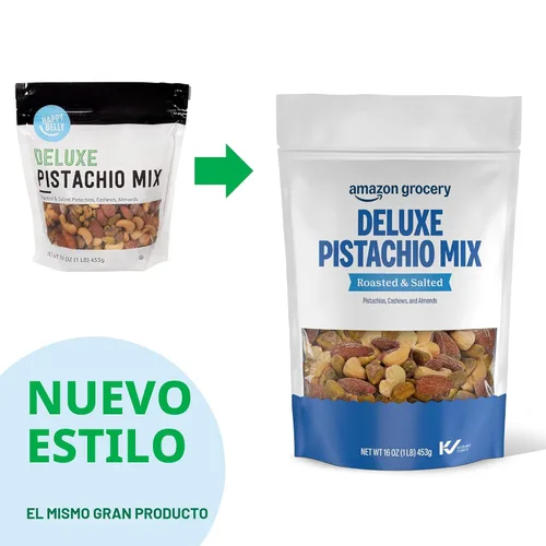 Vista 4 de Marca Amazon - Mezcla de Pistachos Deluxe Happy Belly, 1 libra (Paquete de 1)