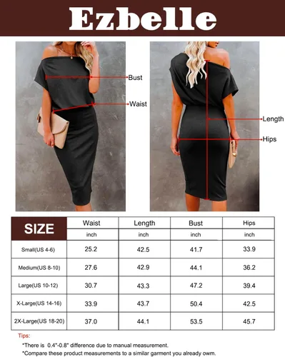 Vista 7 de Ezbelle Vestido por debajo de la rodilla, ajustado, para mujer, con hombro descubierto y manga corta, vestido acanalado informal y de fiesta