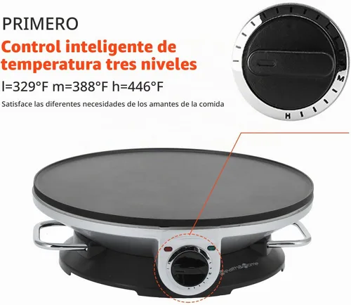 Vista 3 de Máquina de crepes eléctrica de 13 pulgadas para crepes de 1000 W, máquina de crepas redonda de acero inoxidable con 3 botones de control