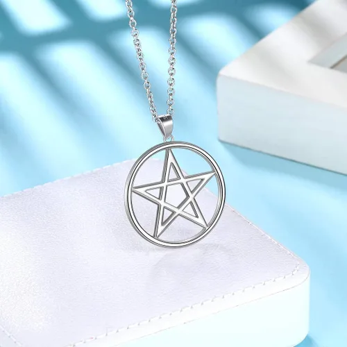 Vista 8 de Collar de pentagrama de plata de ley 925 joyería fina regalo para mujeres y hombres colgante de símbolo astrológico collar de luna negra creciente