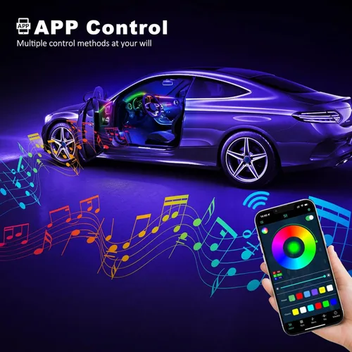 Vista 5 de Tira de luz LED acrílica para interior de automóvil con aplicación inalámbrica, kits de iluminación ambiental RGB Dreamcolor 5 en 1, 16 millones