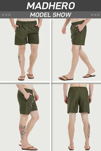 Vista 4 de MADHERO Traje de baño para hombre con bolsillos con cremallera, secado rápido, forro de malla
