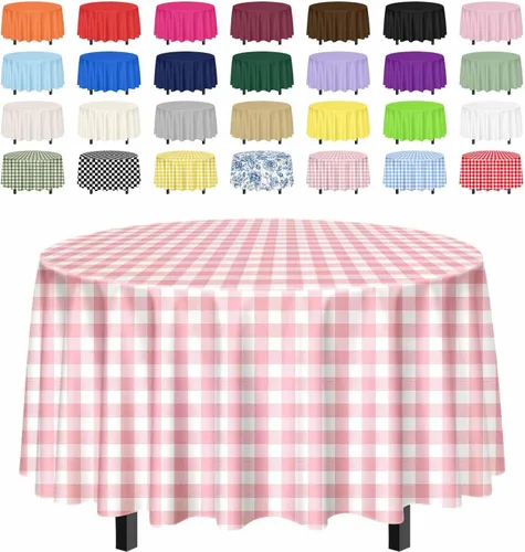 Vista 17 de SietDESEO Paquete de 2 manteles redondos de plástico de 84 x 84 pulgadas, impermeables, color negro, desechables para bodas, cumpleaños, baby Mantel