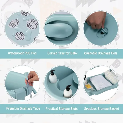 Vista 3 de BABY JOY Bañera para bebé con cambiador, estación plegable para cambiar pañales con bandeja de almacenamiento, almohadilla impermeable, organizador