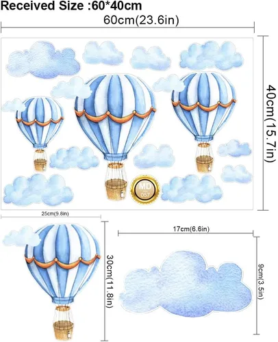 Vista 5 de Calcomanías de pared extraíbles para globos de aire caliente grandes, calcomanías de vinilo de nubes azules, autoadhesivos, murales artísticos