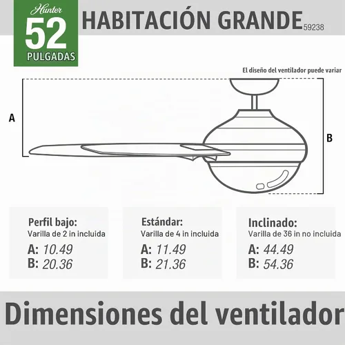 Vista 7 de Hunter Ronan - Ventilador de techo para interiores, 52 pulgadas, blanco