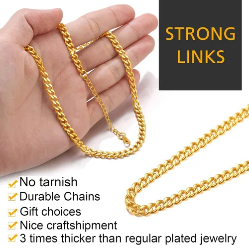 Vista 5 de ChainsPro 14-30" Mens Sturdy Miami Cuban Chain Necklace, 57912MM Width, 316L Stainless Steel18K Gold Plated-Durable Clasp (Send Gift Box)