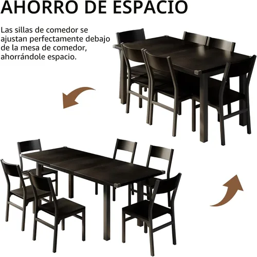 Vista 7 de iPormis Juego de mesa de comedor y sillas de 7 piezas para 4-6, mesa de cocina extensible de 63 pulgadas con 6 sillas, mesa de comedor con marco
