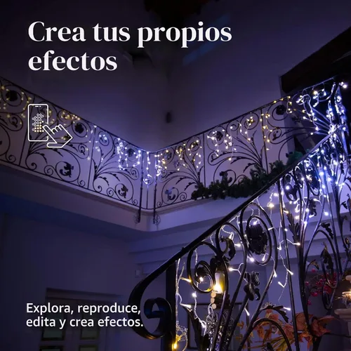 Vista 3 de Twinkly Icicle 190 LED Blanco, Luces de Cascada LED para Interior y Exterior, Luces LED Inteligentes Blanca Cálida y Blanca Fría, Compatibles