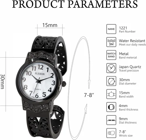 Vista 2 de Blekon Collections Reloj de pulsera de cuarzo japonés para mujer, 1.102 in, diseño elegante