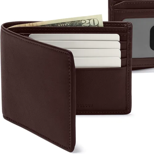Vista 7 de Leatherology Cartera plegable marrón para hombre con solapa para tarjeta de identificación, RFID disponible