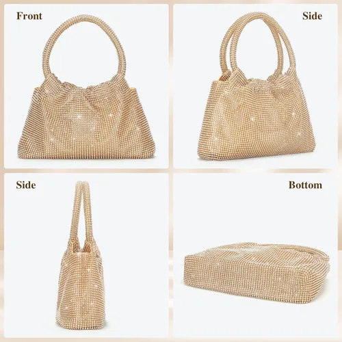 Vista 8 de Bolso de mano con diamantes de imitación para mujer, bolso de noche con diamantes brillantes, mini bolso de mano con purpurina para fiesta de noche