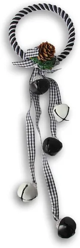 Vista 2 de Colgador de puerta de Navidad con cascabeles - 11 pulgadas (negro y blanco)