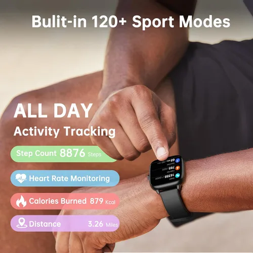 Vista 5 de JYUAJOI Reloj Inteligente de Salud y Fitness (Responder/Realizar Llamadas), Reloj Inteligente con Monitor de Frecuencia Cardíaca 24/7, Rastreador