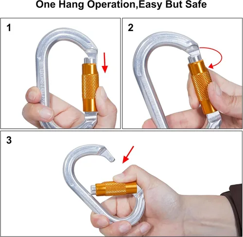 Vista 5 de SOB Clips de mosquetón de escalada con bloqueo automático, conector de mosquetón asimétrico de alta resistencia utilizado para rappel