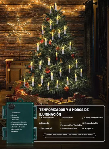 Vista 6 de Minetom Velas de Árbol de Navidad de 50 LED a Batería, Luces sin Llama de 48 Pies con Clip con 8 Modos, Cadena Blanca Cálida Impermeable para Blanco