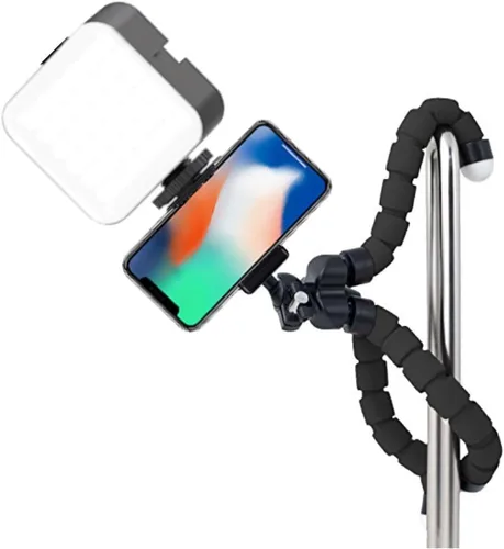 Vista 2 de Kit compacto de vlogging para teléfonos inteligentes: trípode flexible de 6 pulgadas, luz de video LED, micrófono de escopeta y soporte