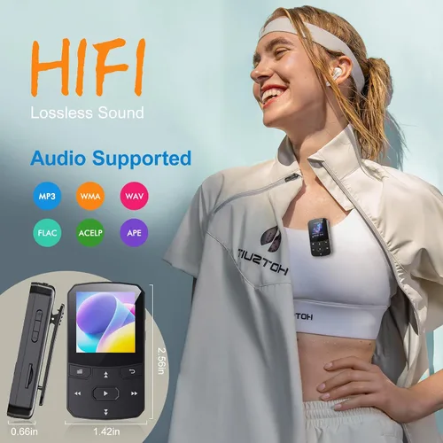 Vista 4 de RUIZU - Reproductor MP3 con clip de 64 GB con Bluetooth 5.3, reproductor de música portátil con grabadora de voz para deporte y carrera, radio FM