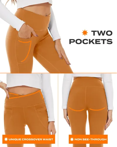Vista 104 de TNNZEET Leggings acampanados negros para mujer, pantalones de yoga cruzados con bolsillos, corte de bota, leggings acampanados