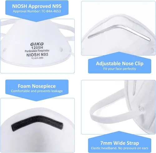 Vista 4 de GIKO Máscara facial N95 – 20 máscaras de seguridad contra el polvo, máscara protectora N95, protección contra el polvo PM2.5, humo de fuego