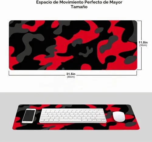 Vista 2 de Alfombrilla de mouse para juegos de camuflaje rojo y negro, grande, XL, larga, extendida, alfombrilla de mouse grande, alfombrilla de mouse