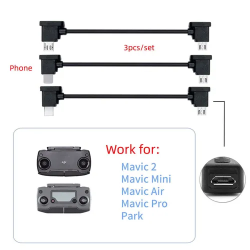 Vista 8 de xiwai 3 unids/set Tipo-C y Micro y 8P a Micro USB USB-C Cable de datos para Mavic Pro Platinum Park RC Accesorios