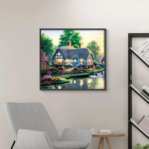 Vista 3 de Kits de arte de diamantes de paisaje para adultos: pintura de diamante campestre casa de campo DIY 5d Kit de pintura de diamante de taladro completo