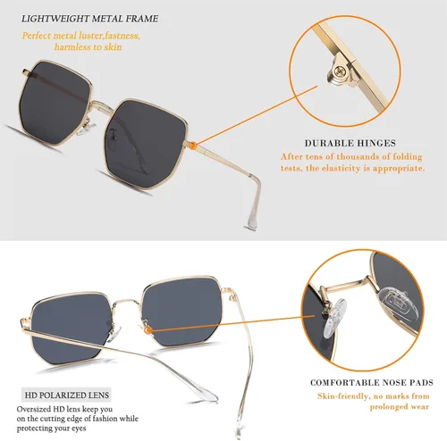 Vista 5 de HJSTES Square Polarized Sunglasses Womens Men Trendy Hexagon Frame Sun Glasses UV400 Protection