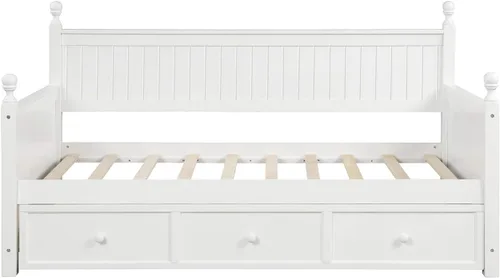 Vista 4 de Harper & Bright Designs Sofá cama de madera con tres cajones inseparables, marco de sofá cama de tamaño individual, estilo moderno para dormitorio