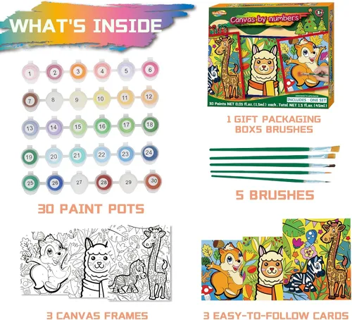 Vista 3 de Sixth Space Pintura por números para niños de 4 a 8 años, pintura al óleo acrílica preimpresa para principiantes, incluye lienzo enmarcado