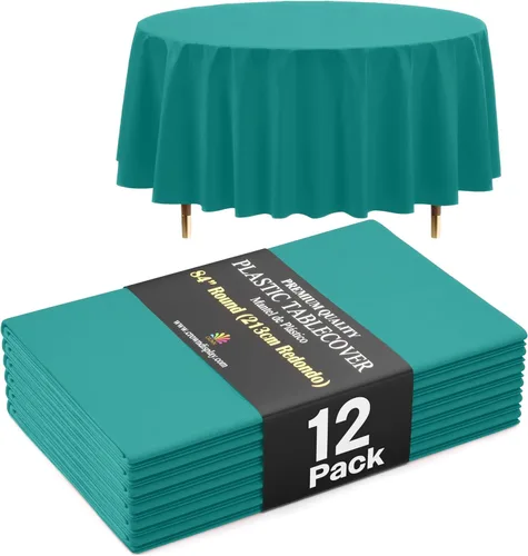 Vista 79 de Exquisite 66% Thicker Premium Aqua Round Tablecloth 0.5 Mil 6 Pack Plastic Table Cloth Disposable 84 Inch Round Plastic Tablecloth Won't Tear Easily