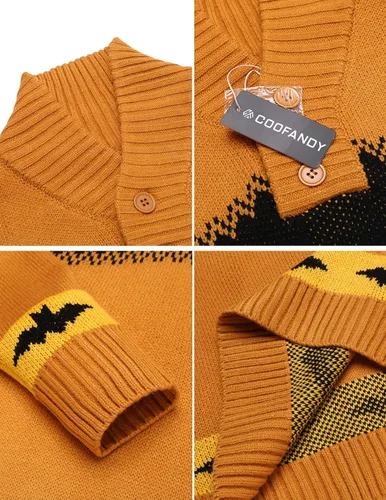 Vista 5 de COOFANDY Suéter de Navidad para hombre, suéteres de Navidad de punto feo, suéter casual con copos de nieve