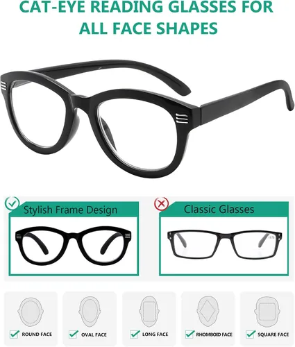 Vista 4 de Eyekepper Gafas de lectura de ojo de gato para mujeres de gran tamaño lectoras - negro