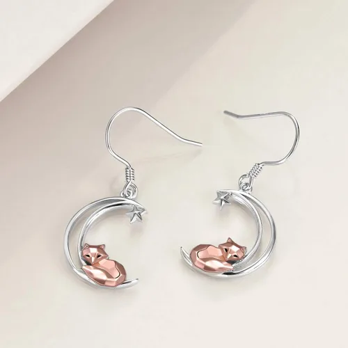 Vista 4 de Aretes de plata de ley con diseño de zorrorana para mujer diseño de zorrorana y luna