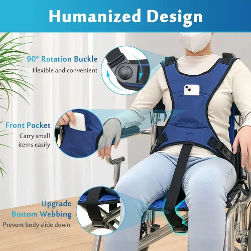 Vista 11 de AOSSA Cinturón de seguridad para silla de ruedas, restricciones de seguridad para ancianos, arnés para silla de ruedas, cinturón de seguridad