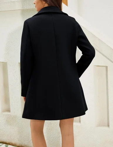Vista 3 de Springrain Women's Wool Pea Coat Notched Collar Double Breasted Midi Long Trench Coat Outwear