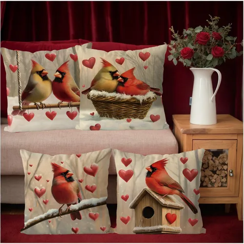 Vista 2 de Juego de 4 fundas de almohada para el día de San Valentín de 18 x 18 pulgadas, juego de 4 fundas de almohada cardenales, decoración de casa