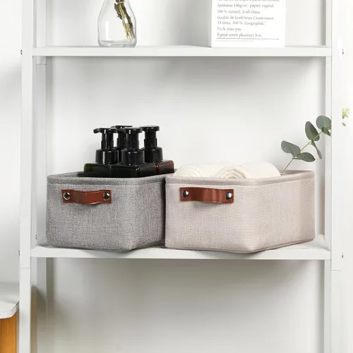 Vista 4 de DULLEMELO Cesta de almacenamiento pequeña para estantes, pequeña cesta plegable de tela rectangular para estantes, armarios, guardería, hogar Beige